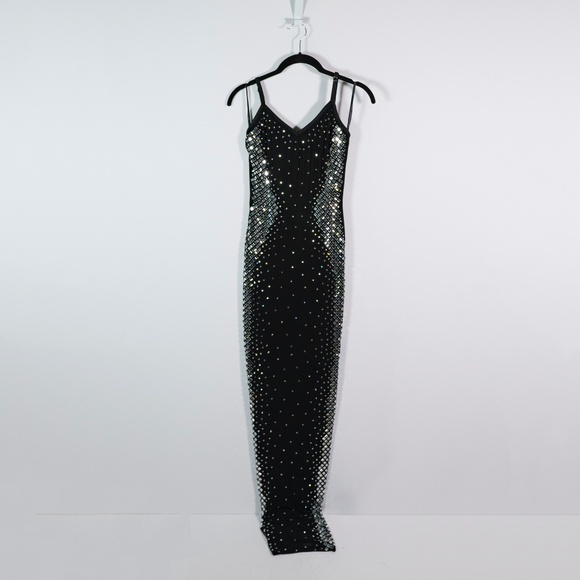 Akira Show Stopper Rhinestone Jewel Diamond Embellished Stretch Knit Midi Dress Akira Show Stopper Rhinestone Jewel Diamond Embellished Stretch Knit Midi Dress